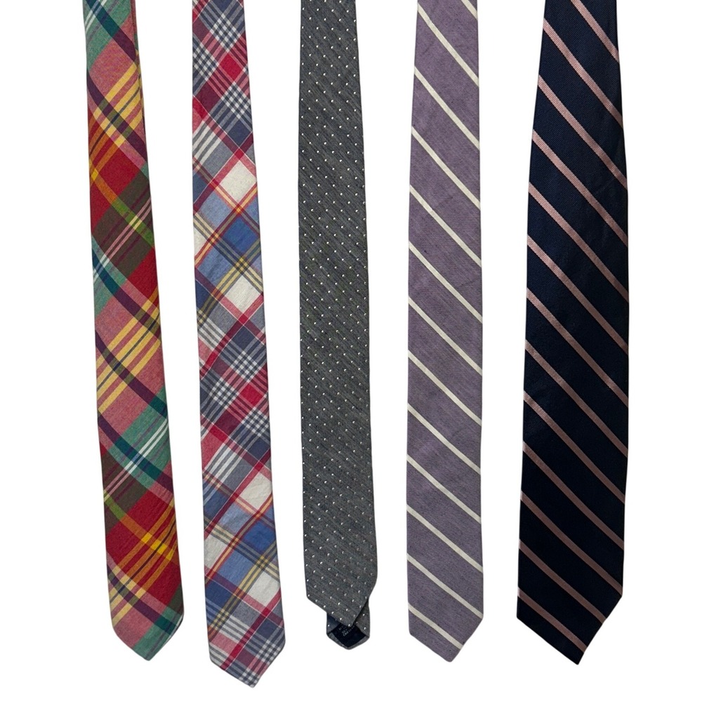 Men's Assorted Lot of J. Crew Neckties 4 Handmade Cotton Linen 1 Silk‎